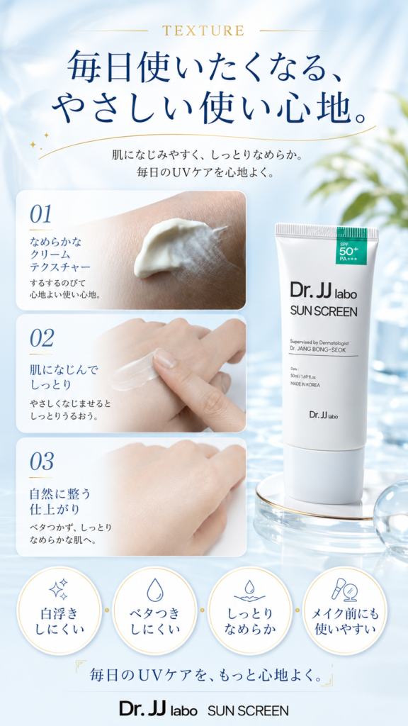 Dr. JJ labo 日焼け止め テクスチャー 白浮きしにくい しっとり